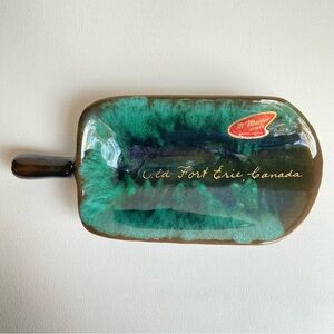 McMaster Craft Pottery Canada Old Fort Erie souvenir dish in green brown VINTAGE